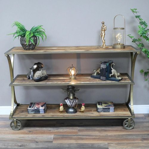 Dutch Wood and Metal Console Table on Wheels