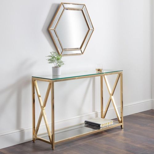 Miami Glass and Gold 120cm Console Table