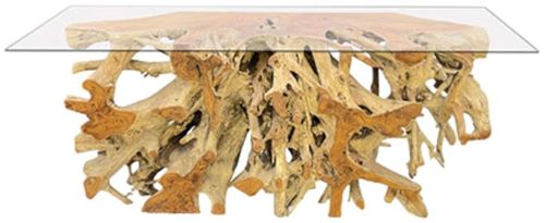 Teak Root and Glass Console Large Table