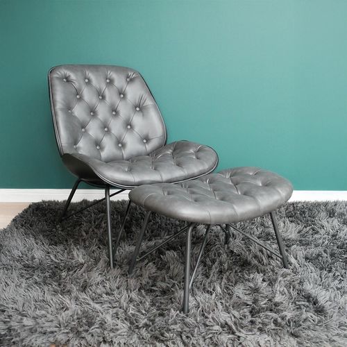 Dutch Grey Faux Leather Chair with Footstool