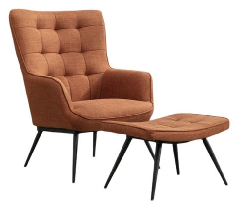 Katelyn Orange Fabric Accent Armchair with Footstool