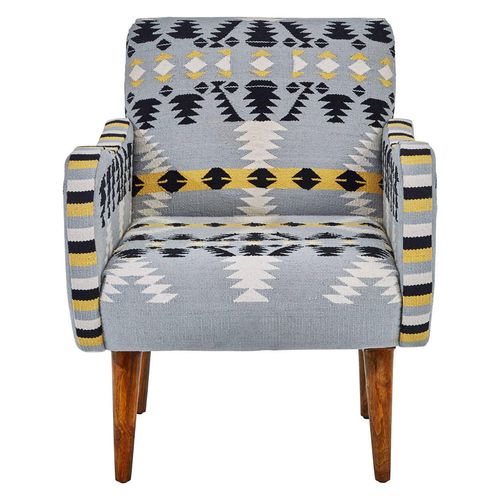 Cefena Armchair - Blue Fabric - Kilim Style