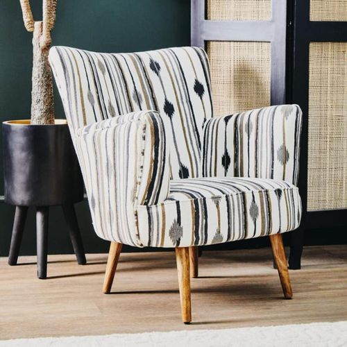 Cefena Armchair - White and Black Fabric with Flared Arms