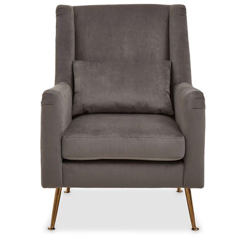 Doucet Armchair - Grey Velvet Fabric with Gold Legs