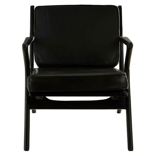 Kendari Armchair - Black Leather with Teak Wood