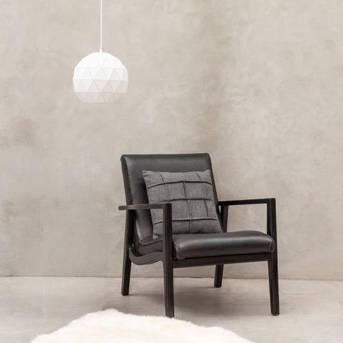 Kendari Armchair - Black Leather with Teak Wood