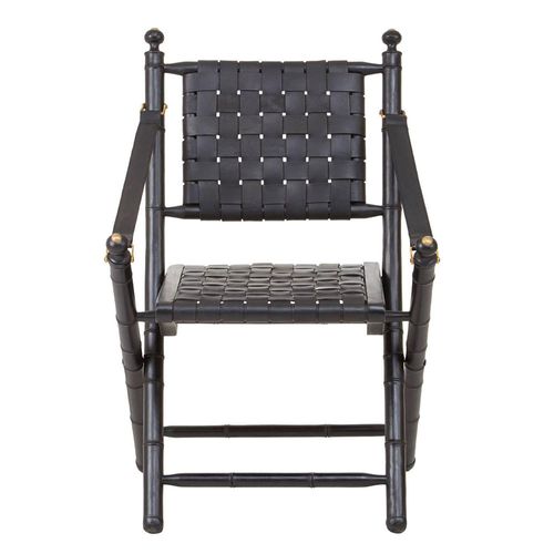 Kendari Armchair - Black Strapped Leather with Teak Wood