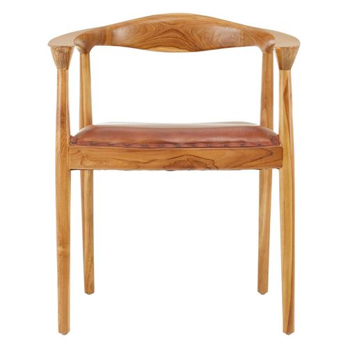 Kendari Armchair - Curved Back - Brown Leather with Teak Wood