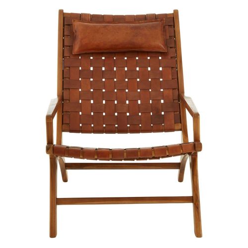 Kendari Armchair - Brown Woven Leather with Teak Wood
