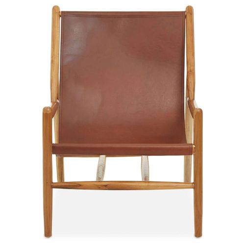 Kendari Lounge Chair - Dark Brown Leather with Teak Wood