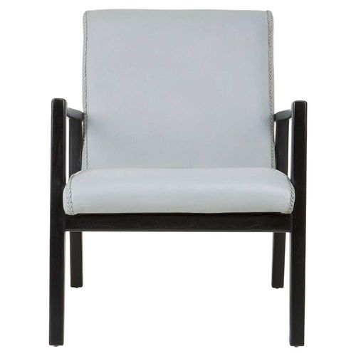 Kendari Armchair - Grey Leather with Teak Wood