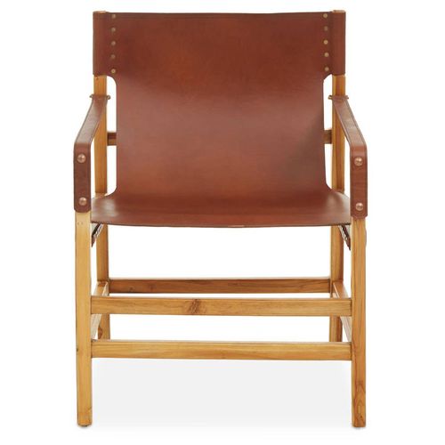 Kendari Lounge Chair - Vintage Brown Leather with Teak Wood - with Footrest