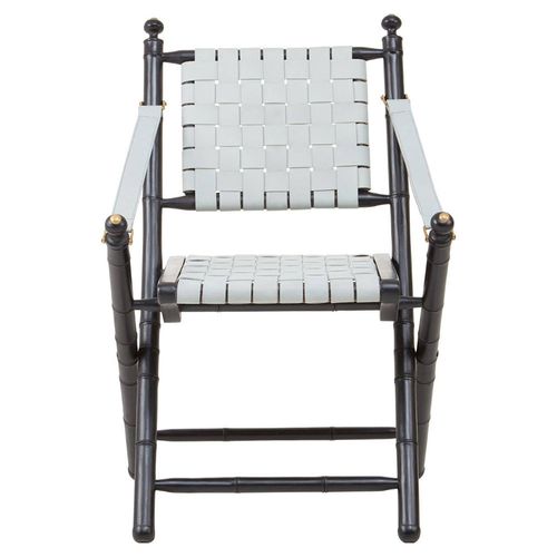 Kendari Armchair - White Strapped Leather with Teak Wood