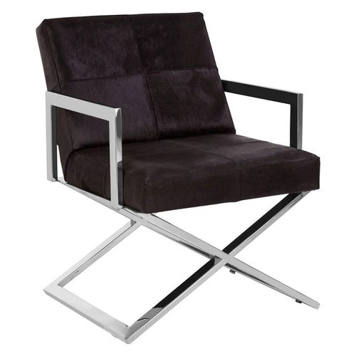 Kensington Townhouse Armchair - Black Leather with Silver Metal