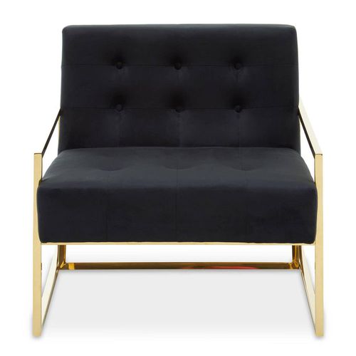 Azalea Lounge Chair - Black Velvet Fabric with Gold Metal Frame