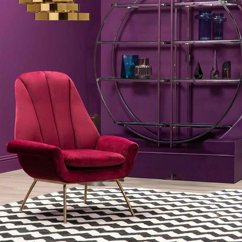 Billi Lounge Chair - Wine Velvet Fabric with Gold Legs