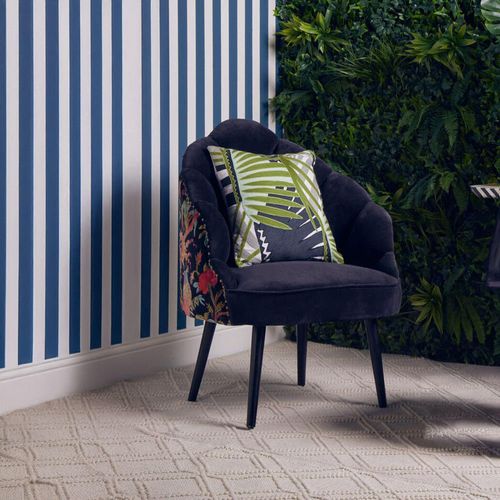 Cefena Chair - Scalloped - Black Fabric with Peacock Design