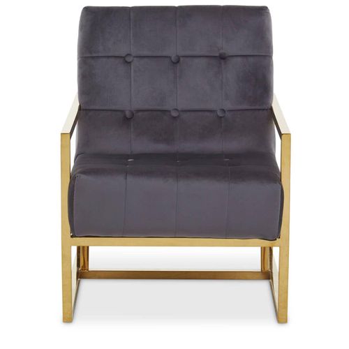 Hana Armchair - Grey Velvet with Gold Frame