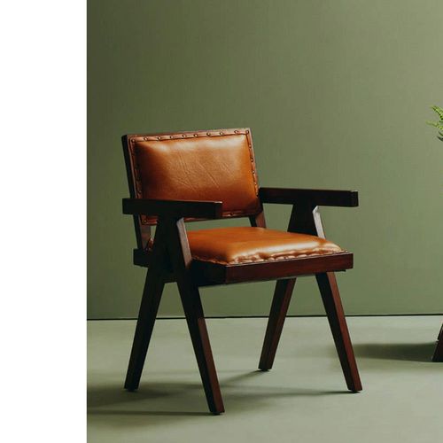 Inca Chair - Brown Leather with Teak Wood - Small Angular