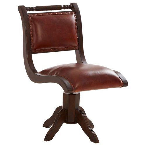 Inca Chair - Brown Leather with Teak Wood - Swivel
