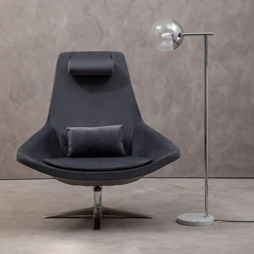 Kalo Chair - Curved - Grey Velvet Fabric