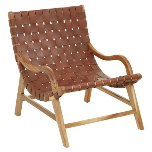 Kendari Lounge Armchair - Brown Leather with Teak Wood