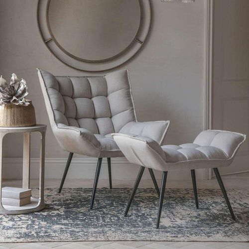 Chrishall Occasional Chair with Footstool - Oatmeal Fabric