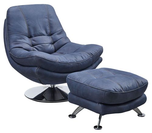 Vento Midnight Blue Fabric Swivel Chair and Footstool
