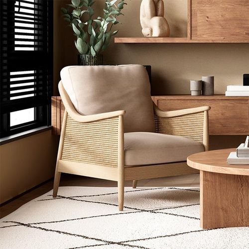 Winnie Armchair - Natural Fabric and Rattan