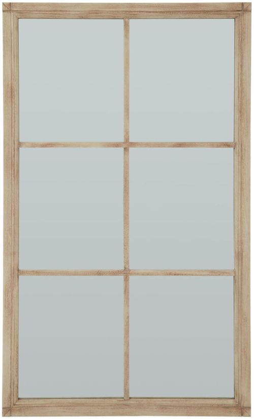 Antique Brown Washed Wood Large Window Mirror