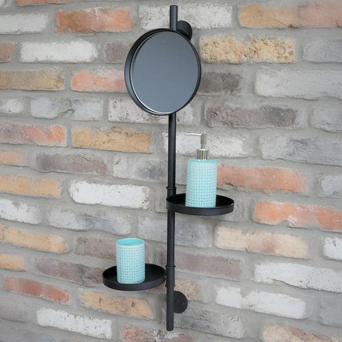 Wall Mirror - Black Metal - with Shelves