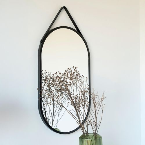 Helotes Mirror - Oval - Hanging Wall - Black - 35cm x 60cm