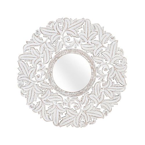 Meadow - White Carved - Round - Wall Mirror