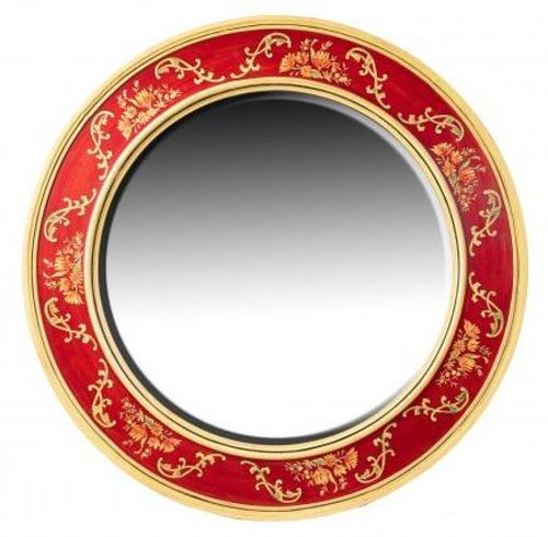 Meerut Red Floral Design Large Round Wall Mirror