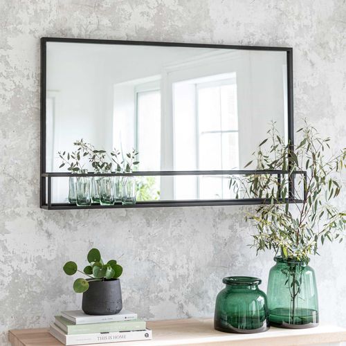 Sapperton Mirror with Shelf Wide Black