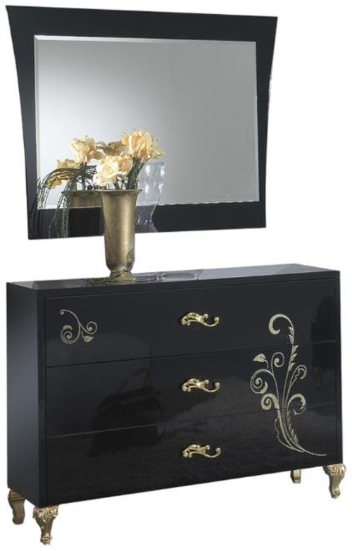 Sofia Black Italian 3 Drawer Dresser with Mirror