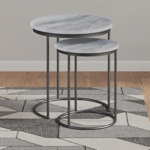 Marmora Grey Marble Round Nest of 2 Tables