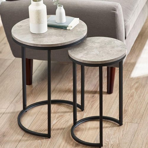Staten Concrete Effect Round Nest of 2 Tables