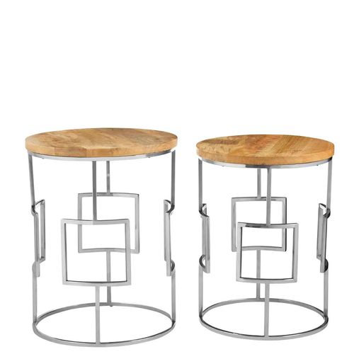Agra Nest of Tables - Set of 2 - Mango Wood and Silver - Round