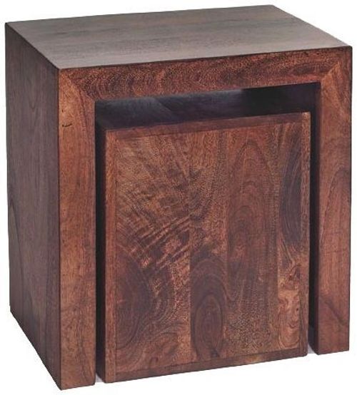 Ajmer Dark Mango Wood Cubed Nest of 2 Tables