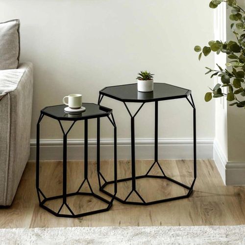 Nest of Tables - Black Mirrored - Octagon - Set of 2
