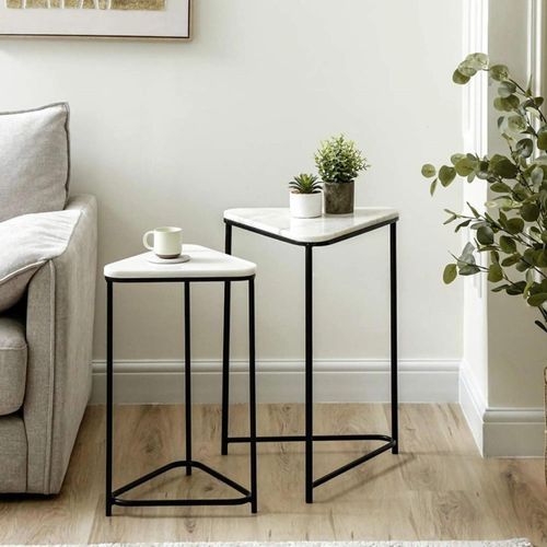 Nest of Tables - Black and White Marble - Triangular - Set of 2