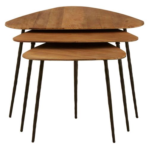 Elmo Nest of 3 Tables - Triangular - Large - Elm Wood and Metal