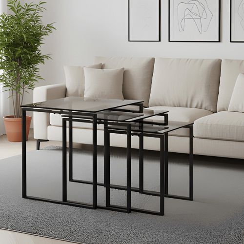 Katrine Nest of Tables - Smoked Glass - Set of 3