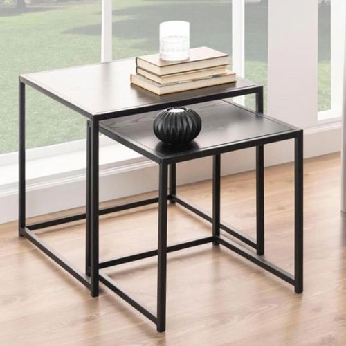 Seaford Nest of Tables - 2 - Square - Black Melamine and Metal