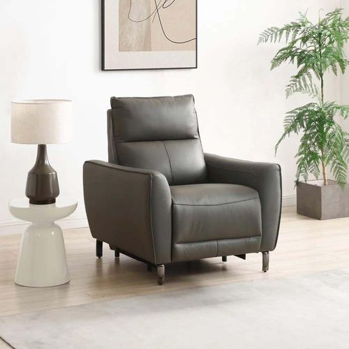 Brooke Grey Leather Electric Recliner Armchair