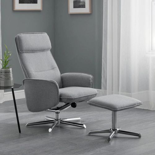 Aria Grey Fabric Recliner Chair - with Footstool