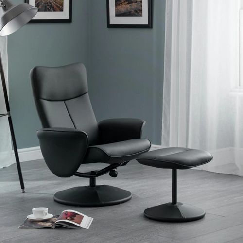Lugano Black Faux Leather Recline Chair - with Footstool