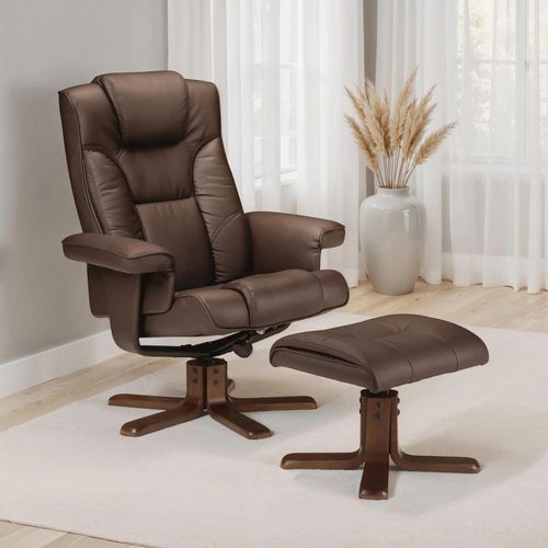 Malmo Brown Faux Leather Recliner Chair - with Footstool