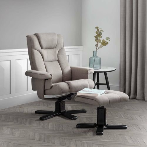Malmo Grey Fabric Recliner Chair - Swivel - with Footstool